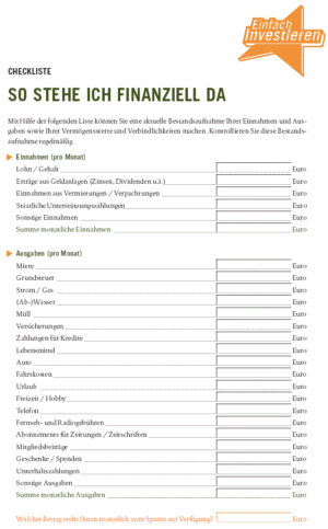 Einfach Investieren, Checkliste Anlage